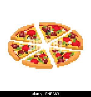 pixel style pizza slice icon. Vector illustration 32x32 pix