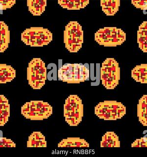 Pizza pixel art pattern seamless. Fast food 8bit background. Video game ...