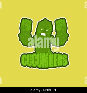 Cucumbers sport logo. Vegetable Sports team club emblem. Cucumber mascot gaming sign. Strong floral symbol Stock Vector