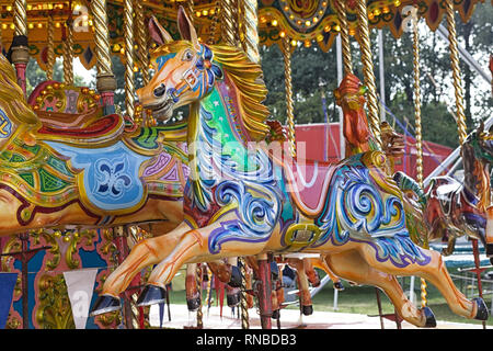 famous Galloping horse carousel. Stock Photo