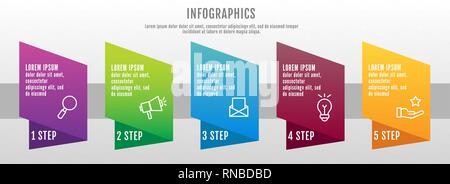 Modern 3D vector illustration data visualization. Infographic template with five elements, options and parts. Designed for business, presentations, we Stock Vector