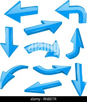 Blue bold arrows. 3d shiny signs Stock Vector