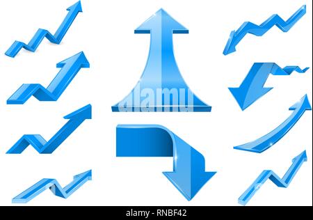 Blue arrows. Financial indication icons set Stock Vector