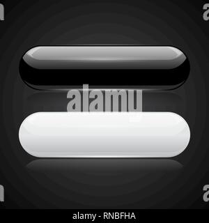 Black and white oval buttons. 3d glossy icons on black background Stock Vector