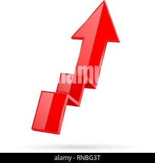 Red indication arrow. Moving up 3d financinal sign Stock Vector