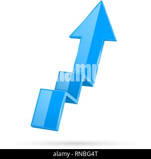 Blue indication arrow. Moving up 3d financinal sign Stock Vector
