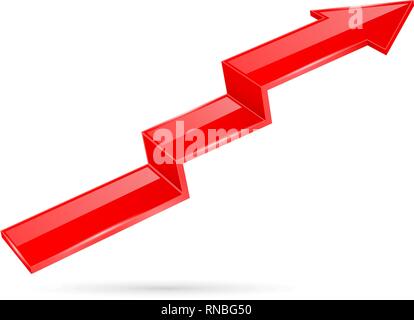 Red indication arrow. Moving up 3d financinal sign Stock Vector