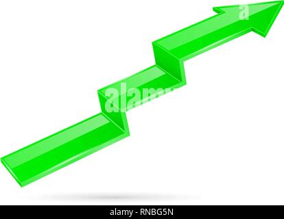 Green indication arrow. Moving up 3d financinal sign Stock Vector