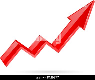 Red indication arrow. Moving up 3d financinal sign Stock Vector