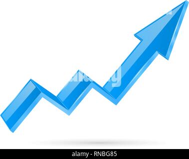 Blue indication arrow. Moving up 3d financinal sign Stock Vector
