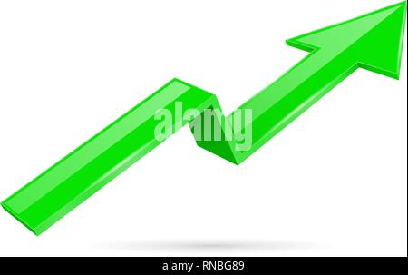 Green indication arrow. Moving up 3d financinal sign Stock Vector