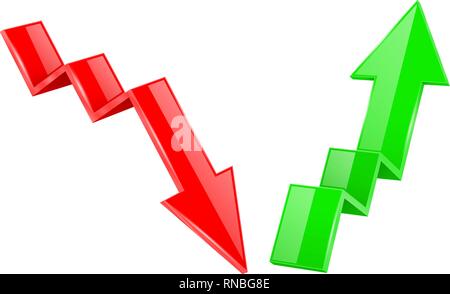 Up and Down arrows. 3d financinal indication graph signs Stock Vector
