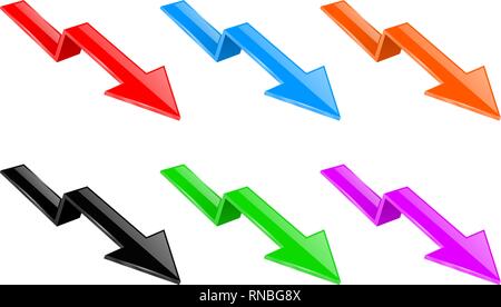Arrows. Colored DOWN financinal 3d signs Stock Vector