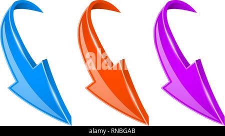 DOWN colored arrows. Shiny bent web signs Stock Vector