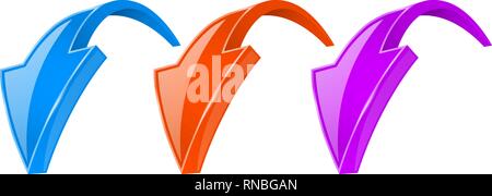 DOWN colored arrows. Shiny bent web signs Stock Vector