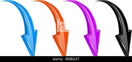 DOWN colored arrows. Shiny bent web signs Stock Vector