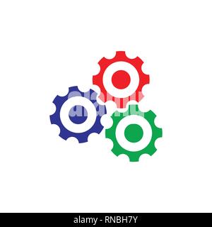 cute three colorful cog dots machine symbol logo vector Stock Vector