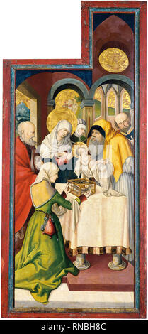 Anonymous German Artist active in Swabia ca. 1515 (Active in Swabia  ca. 1515). The Presentation in the Temple (Interior right wing) (ca. 1515). Oil on panel. 159.5 x 65.5 cm. Museum: Museo Nacional Thyssen-Bornemisza, Madrid. Author: Anonymous German Artist active in Swabia ca. 1515. SWABIAN MASTER. Stock Photo