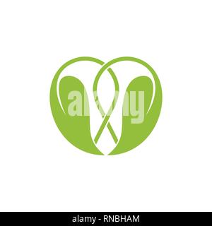 linked green leaf love shape logo vector Stock Vector