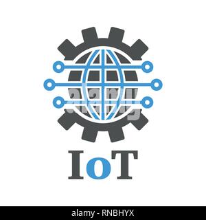 Earth in the form of a gear. Iot Gear Planet AI. Concept of global implementation of Iot and Industry 4.0. Internet of things, AI , Industry 4.0 Stock Vector