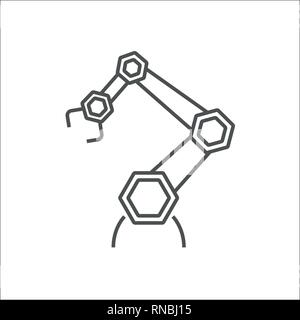 Robotic arm line icon on white background. Mechanical hand. Industrial robot manipulator. Modern industrial technology. IoT, Internet Of Things, AI Stock Vector