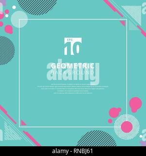 Abstract pink circle geometric pattern design on blue color background with copy space. Use for modern design, cover, poster, template, decorated, bro Stock Vector