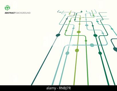 Abstract technology perspective background green color curved lines, dots with copy space. flat design. Vector illustration for cover book, brochure,  Stock Vector