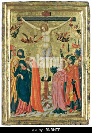 Master of the Pomposa Chapterhouse (Active in the first quarter of the 14th century). The Crucifixion (ca. 1320). Tempera and gold on panel. 29 x 20.5 cm. Museum: Museo Nacional Thyssen-Bornemisza, Madrid. Stock Photo