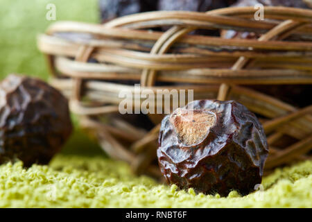 Soap nuts (soapberries). Chemical and toxin free laundry, organic detergent Stock Photo