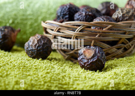 Soap nuts (soapberries). Chemical and toxin free laundry, organic detergent Stock Photo