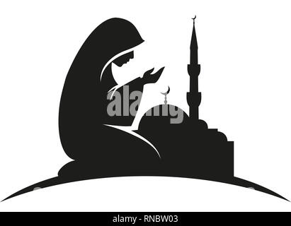 islam muslim quran  female praying holy belief silhouette illustration Stock Photo