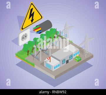 Wind turbine concept banner, isometric style Stock Vector