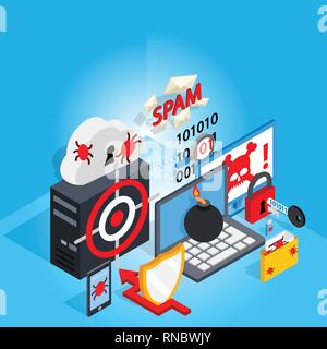 Cyber defence concept banner, isometric style Stock Vector