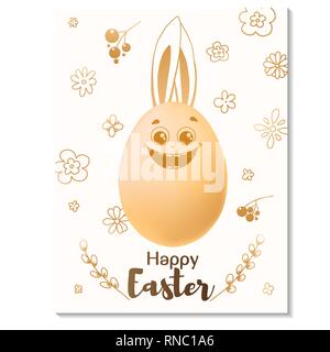 Easter card design. Realistic eggs with painted elements. Happy easter. Vector illustration Stock Vector
