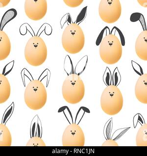 Seamless pattern with realistic eggs and hand drawn elements. Vector Stock Vector