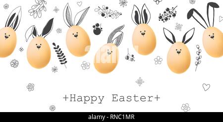 Realistic eggs with painted elements. Happy easter. Vector illustration Stock Vector
