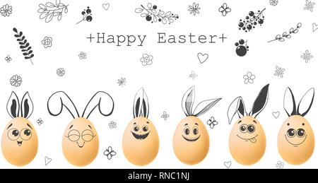 Realistic eggs with painted elements. Happy easter. Vector illustration Stock Vector