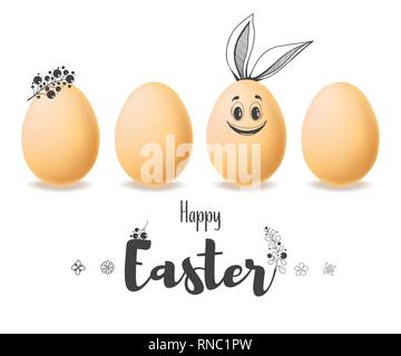 Realistic eggs with painted elements. Happy easter. Vector illustration Stock Vector