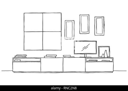 Sketch the wall under the TV. Vector illustration Stock Vector