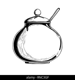 Realistic sketch of the sugar bowl. Vector illustration Stock Vector