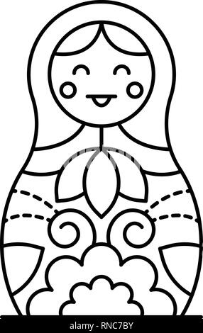 Smiling nesting doll icon, outline style Stock Vector