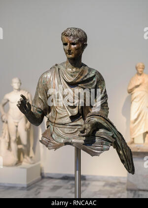 Athens. Greece. Bronze statue of Roman Emperor Augustus (29 BC- 14 AD), ca. 12-10 BC, found in the Aegean sea. National Archaeological Museum of Athen Stock Photo