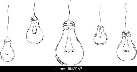 Drawn light bulbs in minimalist style for background, interior, design, advertising, ideas, icons, web page. Vector sketch. Stock Vector