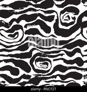 Brush painted zebra seamless pattern. Black and white stripes grunge background. Stock Vector