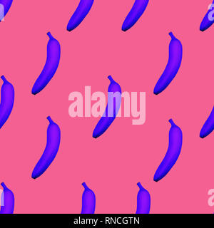 Banana pattern Minimal style Surreal seamless pattern with bright bananas on a coral background Stock Photo