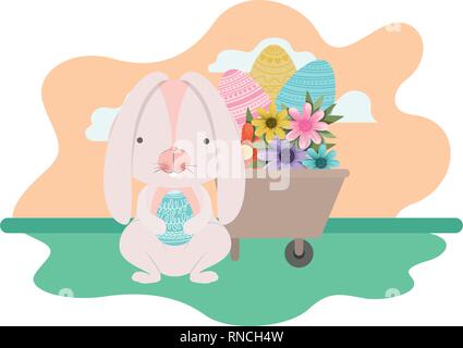 bunny on landscape with easter egg icon Stock Vector