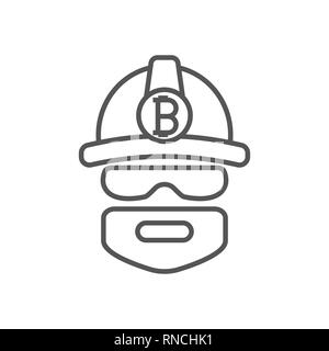 Bitcoin miner extracting bitcoins. Miner logo. Mining Bitcoin Crypto Currencies. Vector illustration. Editable stroke Stock Vector