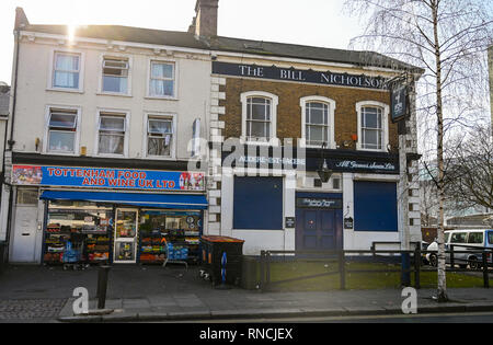 Tottenham London UK - The famous Bill Nicholson pub for Spurs football fans with shop next door Stock Photo
