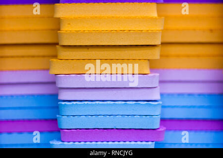 Multicolored EVA Foam puzzle mats stacked. Saara, Rio de Janeiro, Brazil. 2019 Stock Photo