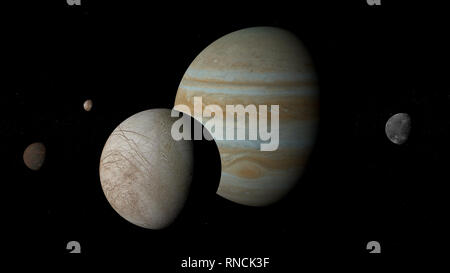 Moons of Jupiter - Io, Europa, Ganymede, and Callisto. Stock Photo